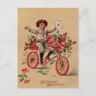 Boy Mail Pink Blume Fahrrad Geburtstag Postkarte