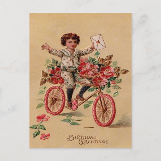 Boy Mail Pink Blume Fahrrad Geburtstag Postkarte (Vorderseite)