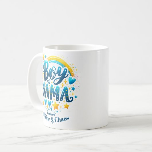 Boy Mama Funny Modern Blue Geschenk für die Mama v Kaffeetasse (Vorderseite Links)
