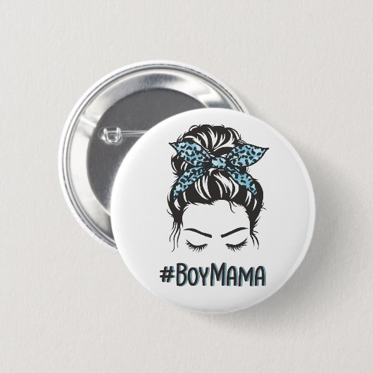 Boy Mama Messy Bun Boy Mama Geschenke Button (Vorne & Hinten)