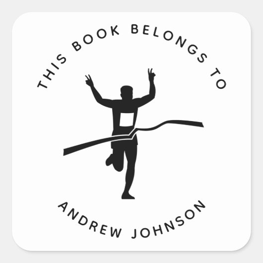 Boy Marathon Runner Track Athlete Buchzeichen Quadratischer Aufkleber (Vorderseite)