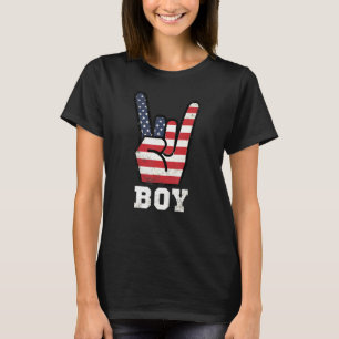 Boy Merica Rock Schild 4. Juli Vintager Amerikaner T-Shirt