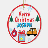 Boy Merry Christmas Trees Orange Car Keramik Ornament (Links)