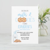 Boy Milk and Cookies Blue Birthday Einladung (Stehend Vorderseite)