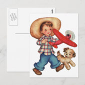 Boy Model Flugzeug und Welpe Postkarte (Vorne/Hinten)