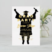 Boy Modern Black Gold Graduation Party Folieneinladung (Stehend vorne)