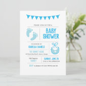 Boy Modern Blue Baby Dusche Einladung (Stehend Vorderseite)