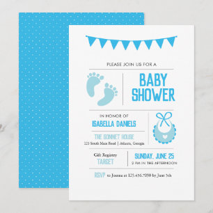 Boy Modern Blue Baby Dusche Einladung