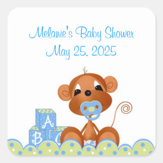 Boy Monkey Baby Dusche Quadratischer Aufkleber
