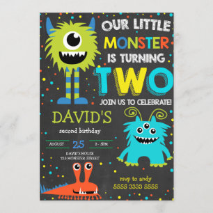 Boy Monster 2. Geburtstag Kleiner Monster Chalk Einladung