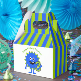Boy Monster 3. Geburtstag Blue Green Stripes Niedl Geschenkschachtel