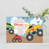 Boy Monster LKW Einladung zum Geburtstag. Einladun (Stehend Vorderseite)
