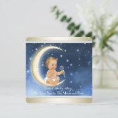 Boy Moon und Back Baby Dusche Einladung (Stehend Vorderseite)