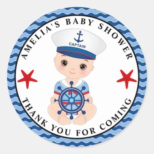 Boy Nautical Baby Shower Classic Round Sticker (Vorderseite)