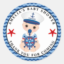 Boy Nautical Baby Shower Classic Round Sticker