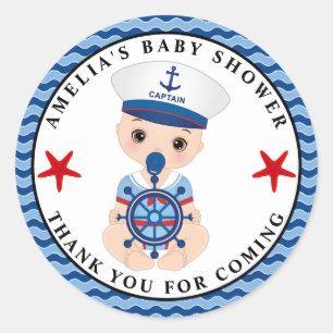 Boy Nautical Baby Shower Classic Round Sticker