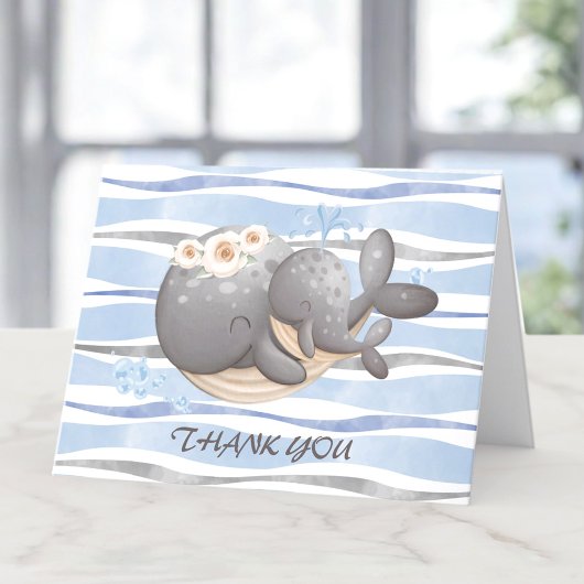 Boy Nautical Whale Baby Dusche Danke Karte