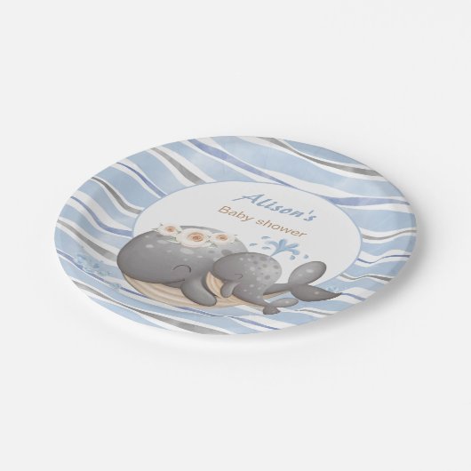 Boy Nautical Whale Baby Dusche Pappteller (Schrägansicht)