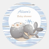 Boy Nautical Whale Baby Dusche Runder Aufkleber (Vorderseite)