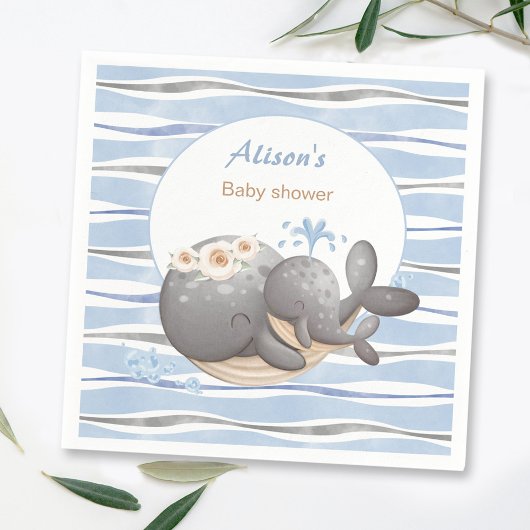 Boy Nautical Whale Blue Summer Boy Baby Dusche Serviette