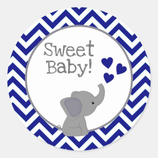 Boy Navy Elephant Baby Shower Stickers Chev 366-02 (Vorderseite)