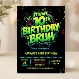 Boy Neon 10th Birthday Invitation Graffiti Style Einladung