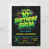 Boy Neon 10th Birthday Invitation Graffiti Style Einladung (Vorderseite)