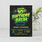 Boy Neon 10th Birthday Invitation Graffiti Style Einladung (Stehend Vorderseite)
