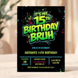Boy Neon 15th Birthday Invitation Graffiti Style Einladung