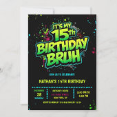 Boy Neon 15th Birthday Invitation Graffiti Style Einladung (Vorderseite)