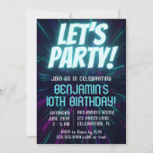 Boy Neon Blue Geburtstagsparty Einladung (Vorderseite)