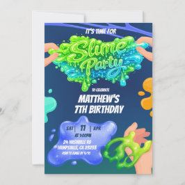 Boy Neon Blue Green Slime Birthday Invitation Einladung