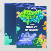  Boy Neon Blue Green Slime Birthday Invitation Einladung (Vorne/Hinten)