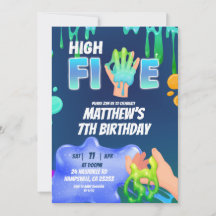 Boy Neon Blue Green Slime High Five Invitation