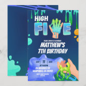 Boy Neon Blue Green Slime High Five Invitation Einladung (Vorne/Hinten)