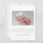 Boy Newborn Birth Foto Baby Ankündigung (Rückseite)