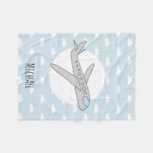 Boy Niedlich Blue Airplane mit Name Kids Fleecedecke (Vorderseite (Horizontal))