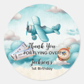 Boy Niedlich Blue Airplane Travel Kindergeburtstag Runder Aufkleber (Vorderseite)