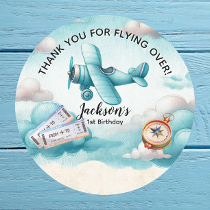 Boy Niedlich Blue Airplane Travel Kindergeburtstag Runder Aufkleber