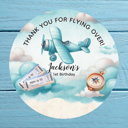 Boy Niedlich Blue Airplane Travel Kindergeburtstag Runder Aufkleber