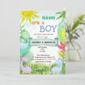 Boy Niedlich Dinosaurier Baby Dusche Einladung (Stehend Vorderseite)