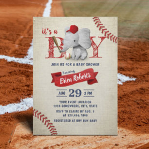 Boy Niedlich Elephant Baseball Baby Dusche Einladung