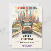 Boy Niedlich Girl Tour City Party Bus 1. Geburtsta Einladung (Vorderseite)