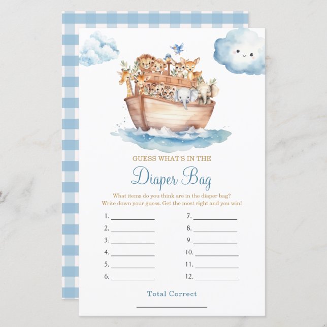 Boy Noah's Ark Baby Dusche Was in der Windelbeutel (Vorne/Hinten)