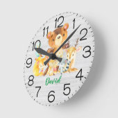 Boy Nursery Woodland Forest Animals Rustic Cute Runde Wanduhr (Winkel)