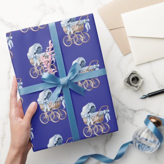 Boy oh Boy Blue Baby Carriage Geschenkpapier (Schenken)