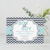 Boy Oh Boy Chic Zickzack Baby Dusche Einladung (Stehend Vorderseite)