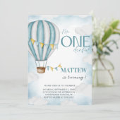 Boy ONEderful Hot Air Ballon Erster Geburtstag Einladung (Stehend Vorderseite)