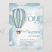 Boy ONEderful Hot Air Ballon Erster Geburtstag Einladung (Vorne/Hinten)