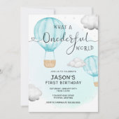 Boy ONEderful World Hot Air Ballon Erster Geburtst Einladung (Vorderseite)